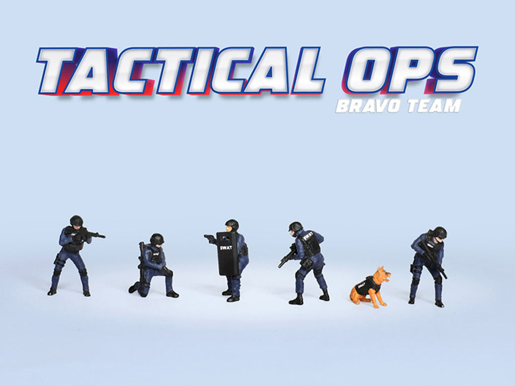 "Tactical Ops Bravo Team" 6 piece Diecast Figure Set (6 Figures) Limited Edition for 1/64 Scale Models by American Diorama - image 3