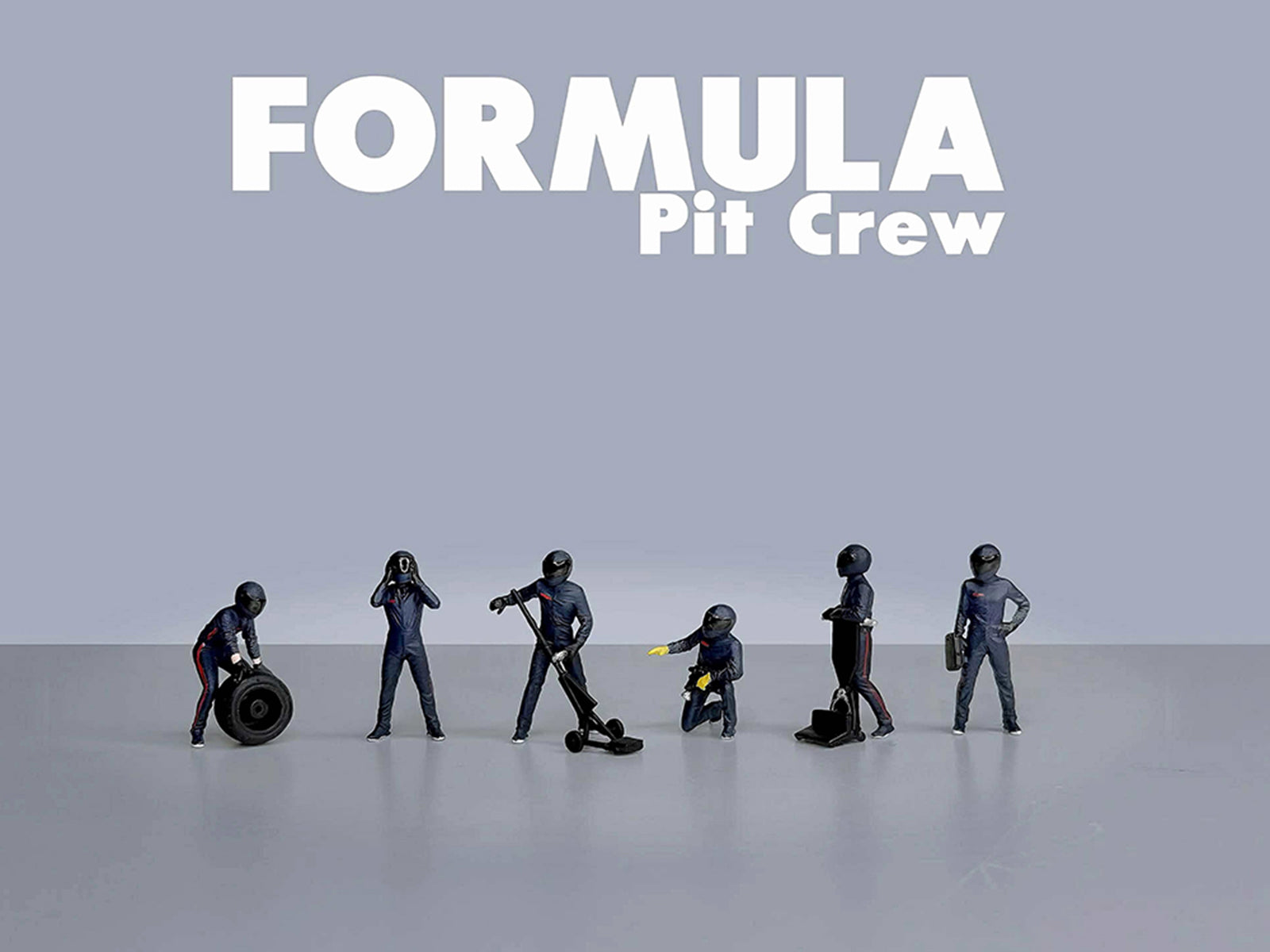 "Formula Pit Crew – Team Blue" 6 piece Diecast Figure Set (6 Figures) Limited Edition for 1/64 Scale Models by American Diorama - image 3