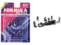 "Formula Pit Crew – Team Blue" 6 piece Diecast Figure Set (6 Figures) Limited Edition for 1/64 Scale Models by American Diorama