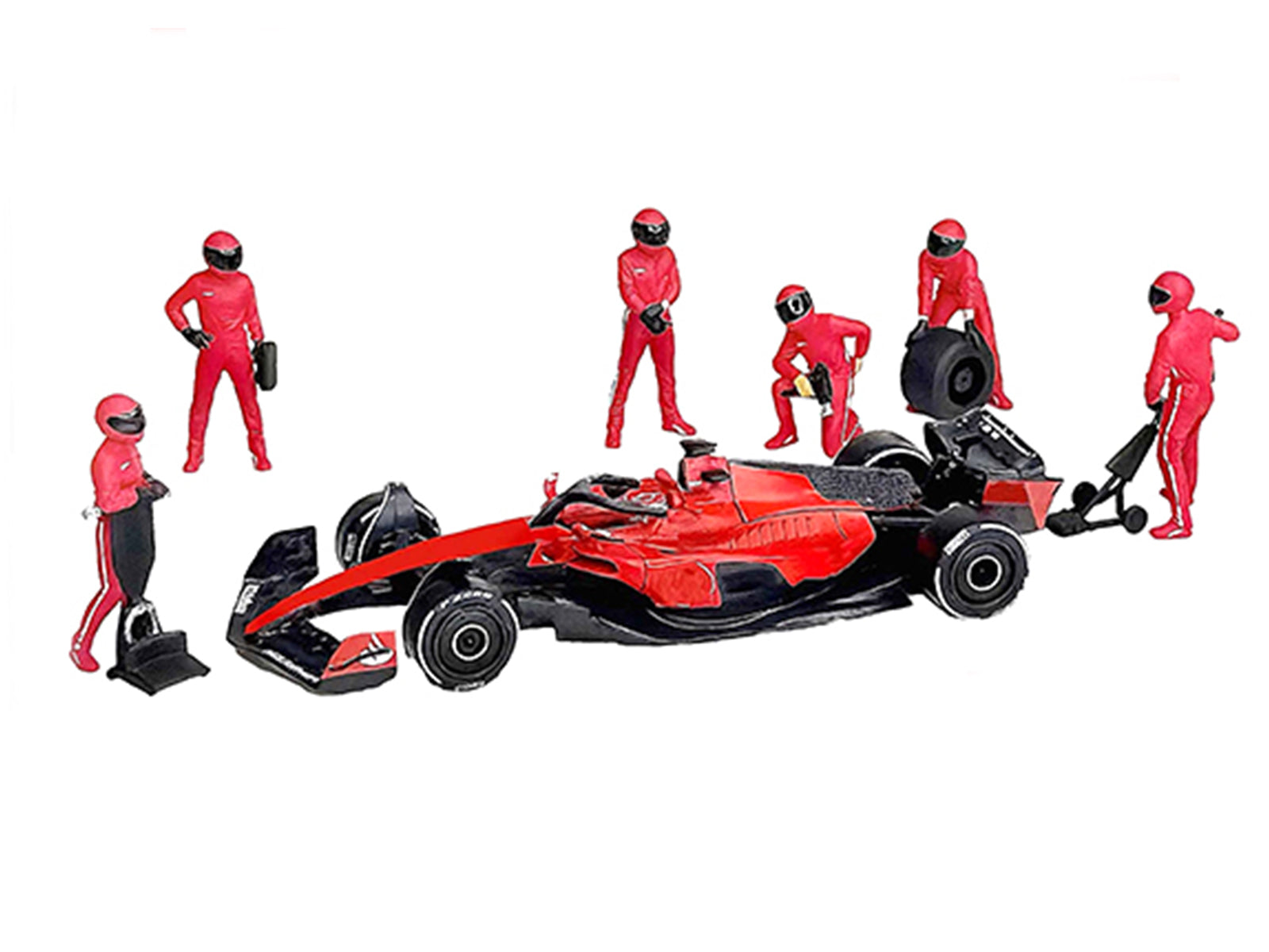 "Formula Pit Crew – Team Red" 6 piece Diecast Figure Set (6 Figures) Limited Edition for 1/64 Scale Models by American Diorama - image 2