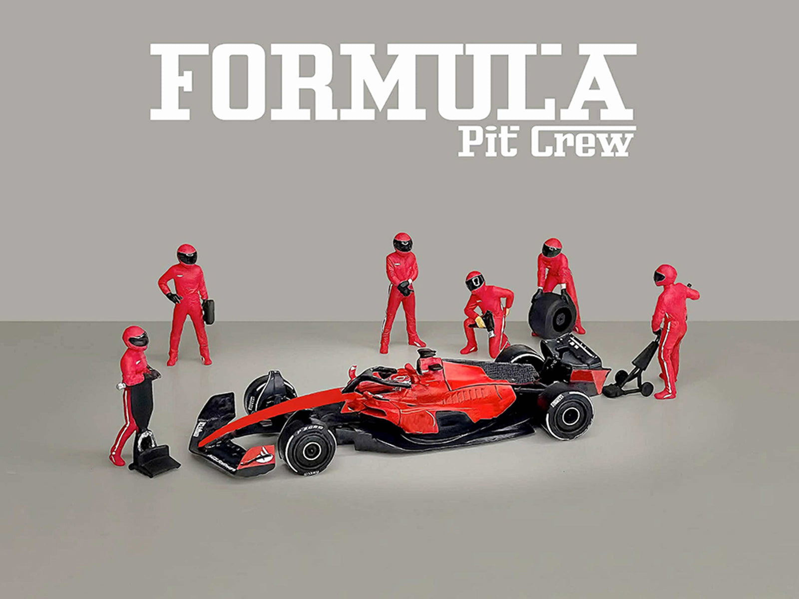 "Formula Pit Crew – Team Red" 6 piece Diecast Figure Set (6 Figures) Limited Edition for 1/64 Scale Models by American Diorama - image 4