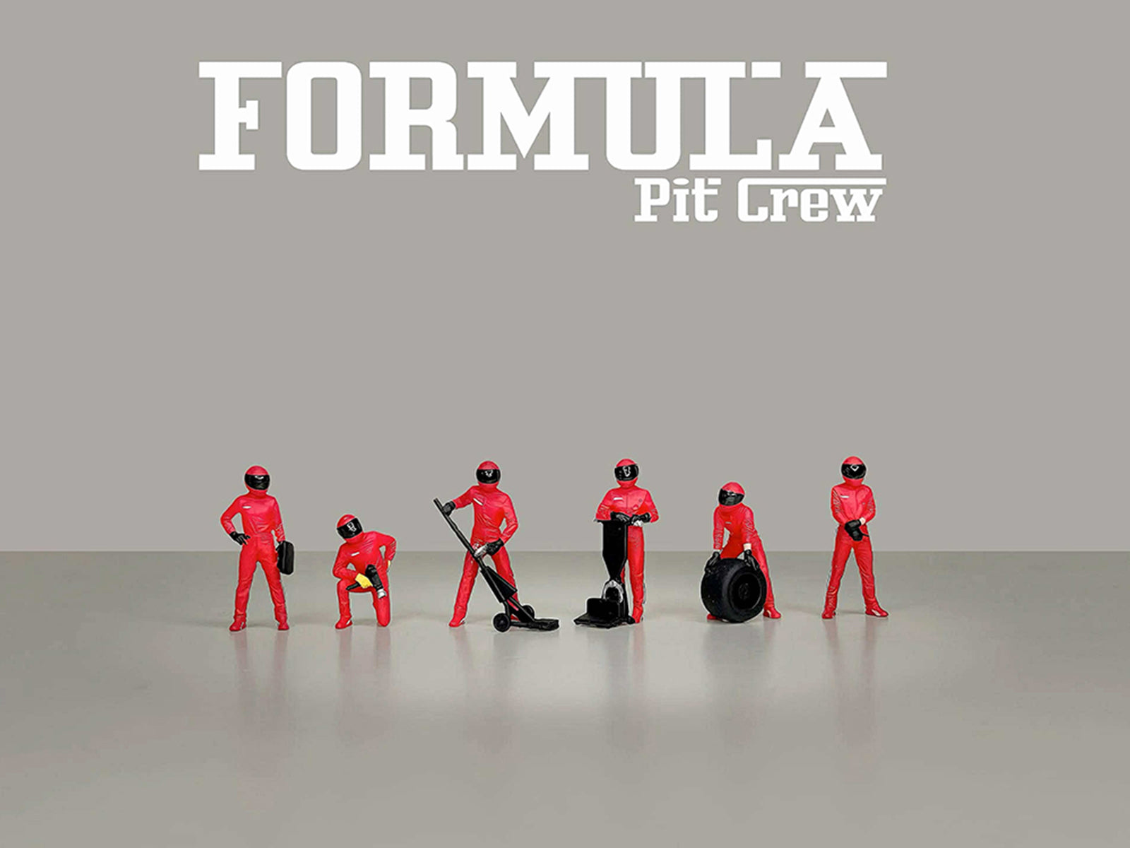 "Formula Pit Crew – Team Red" 6 piece Diecast Figure Set (6 Figures) Limited Edition for 1/64 Scale Models by American Diorama - image 3