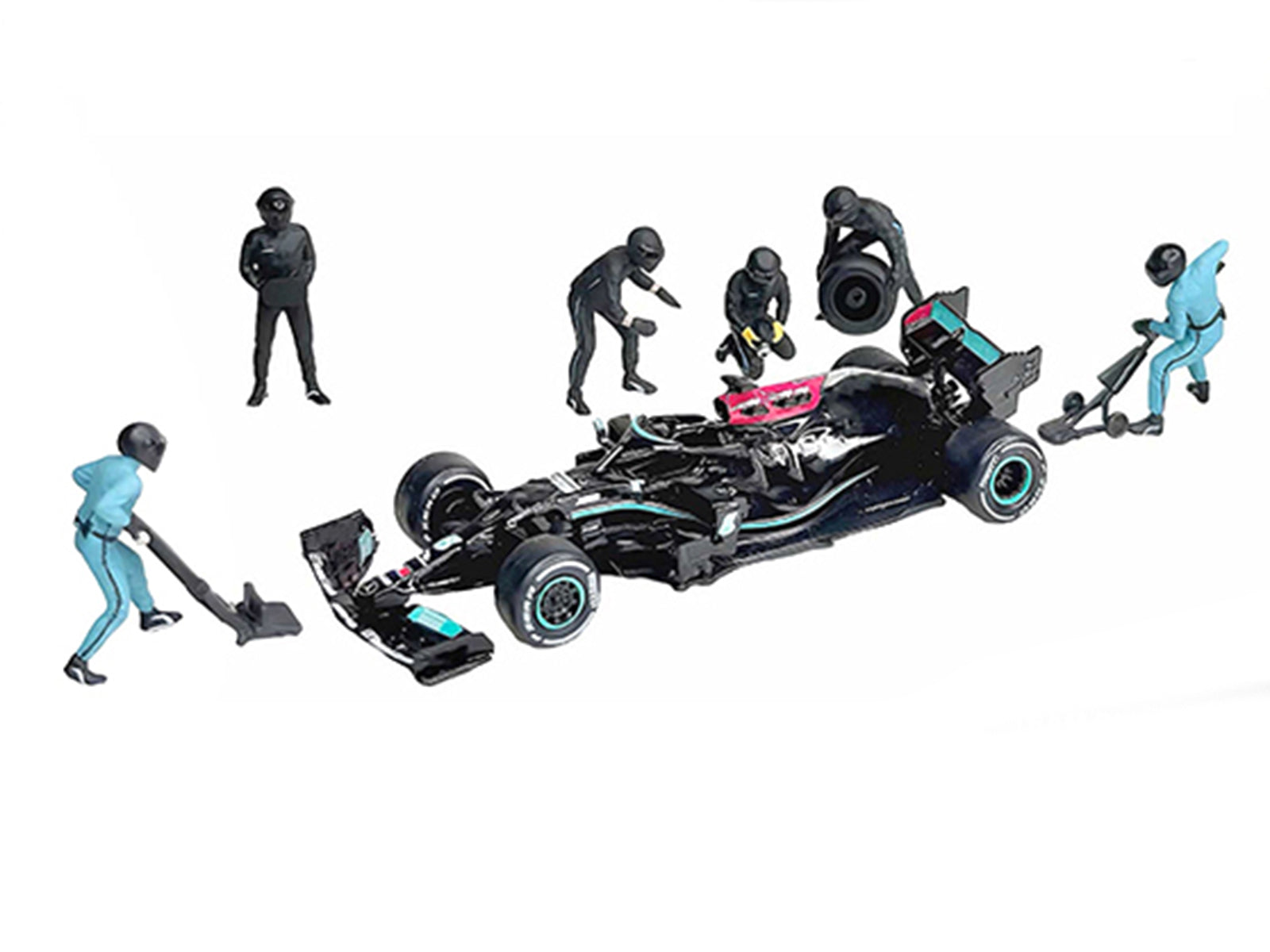 "Formula Pit Crew – Team Black" 6 piece Diecast Figure Set (6 Figures) Limited Edition for 1/64 Scale Models by American Diorama - image 2