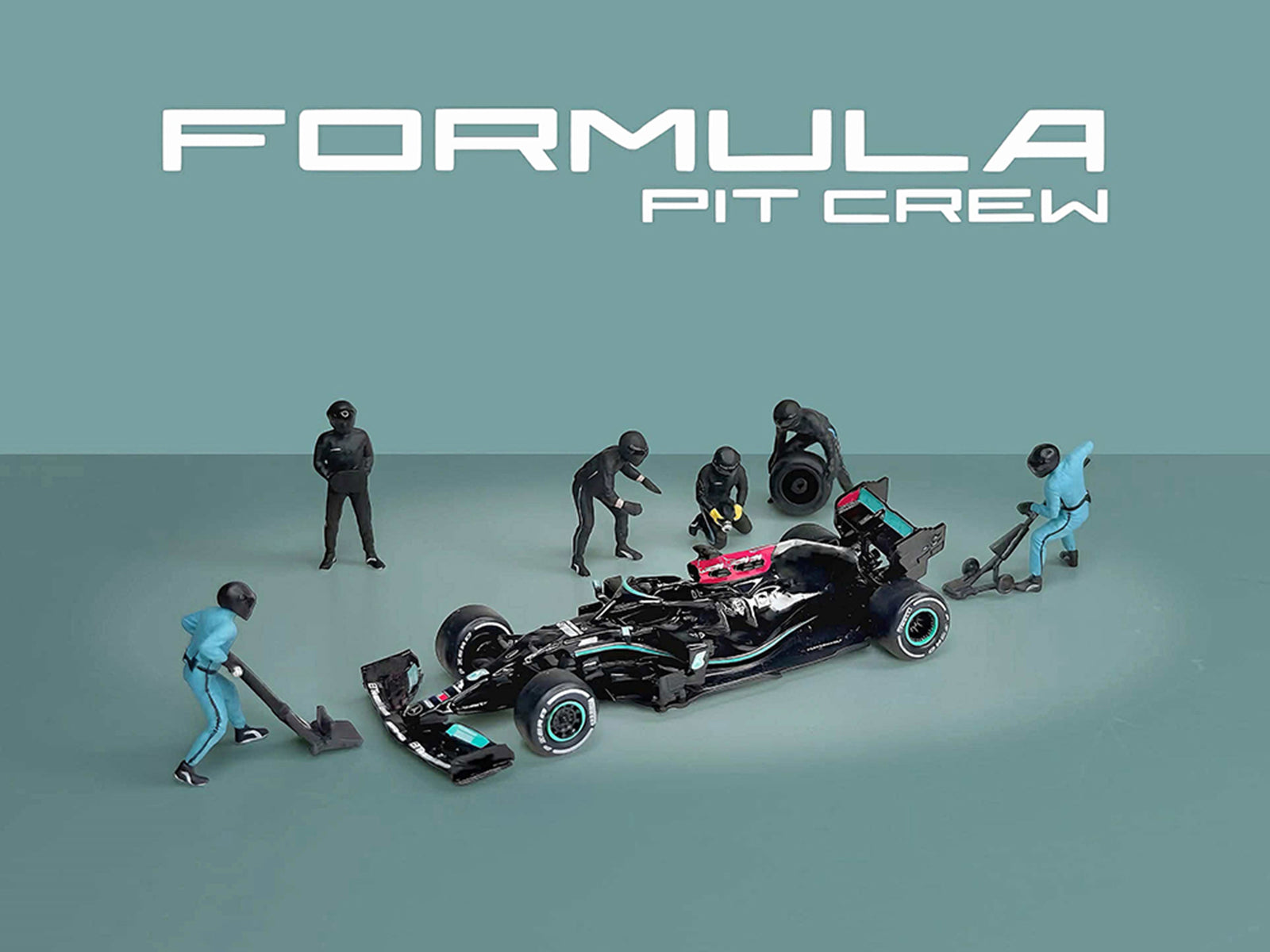 "Formula Pit Crew – Team Black" 6 piece Diecast Figure Set (6 Figures) Limited Edition for 1/64 Scale Models by American Diorama - image 3