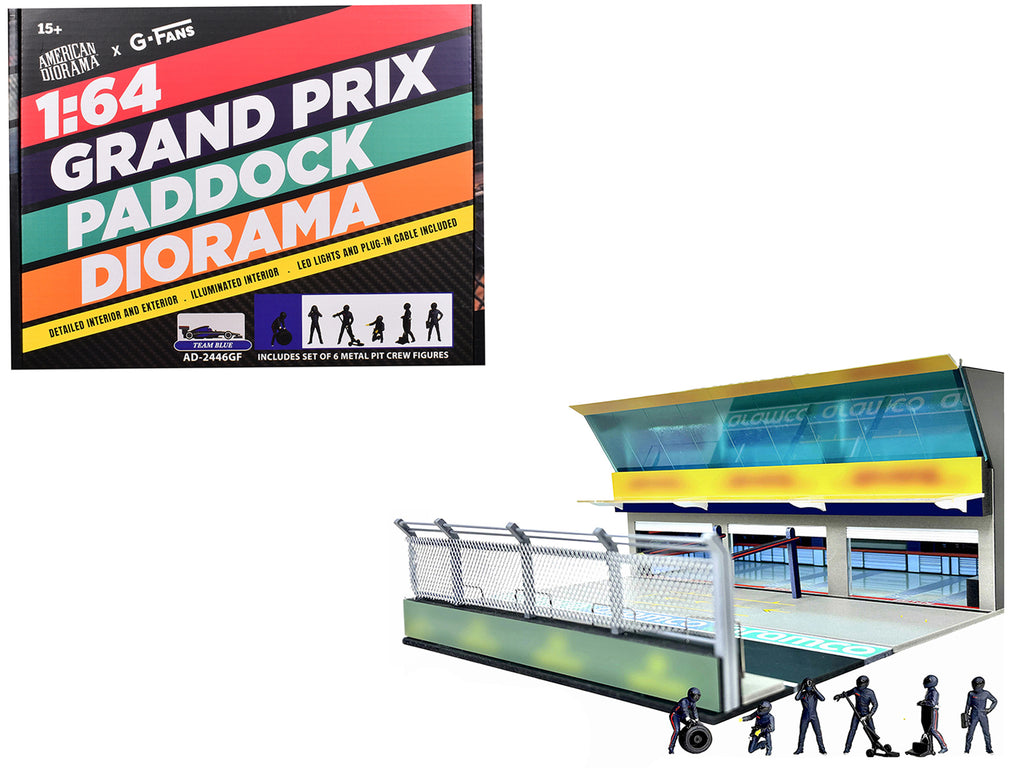 Grand Prix Paddock Diorama "Team Blue" with LED Lights for 1/64 Scale Models by American Diorama