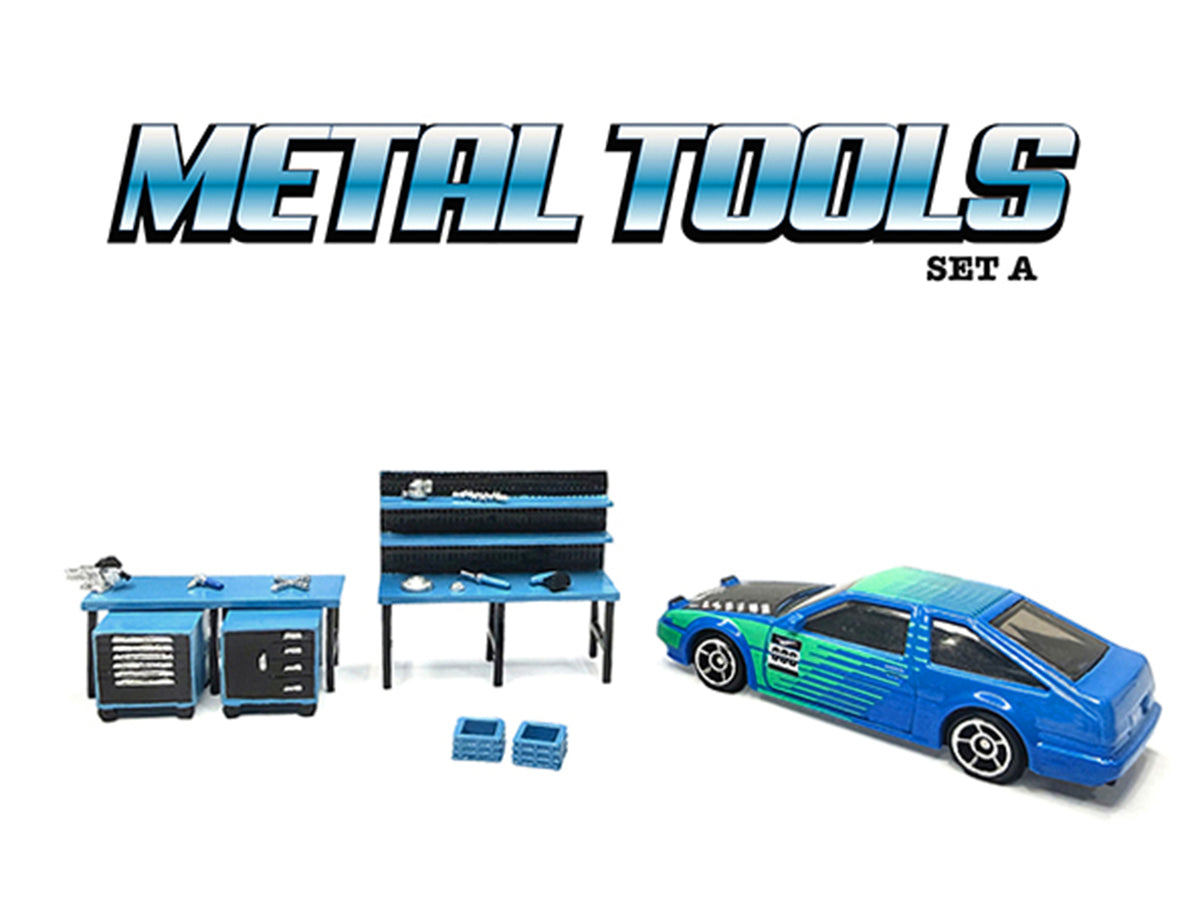 "Metal Tools" Set A Blue of 14 Pieces Limited Edition for 1/64 Scale Models by American Diorama