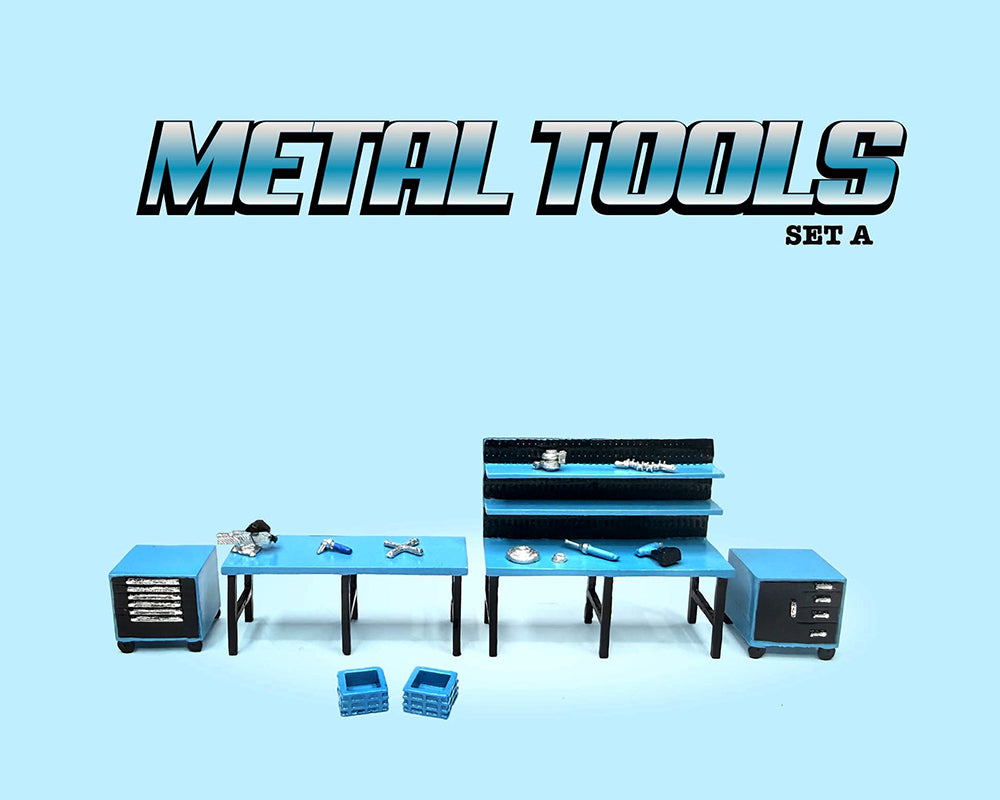 "Metal Tools" Set A Blue of 14 Pieces Limited Edition for 1/64 Scale Models by American Diorama