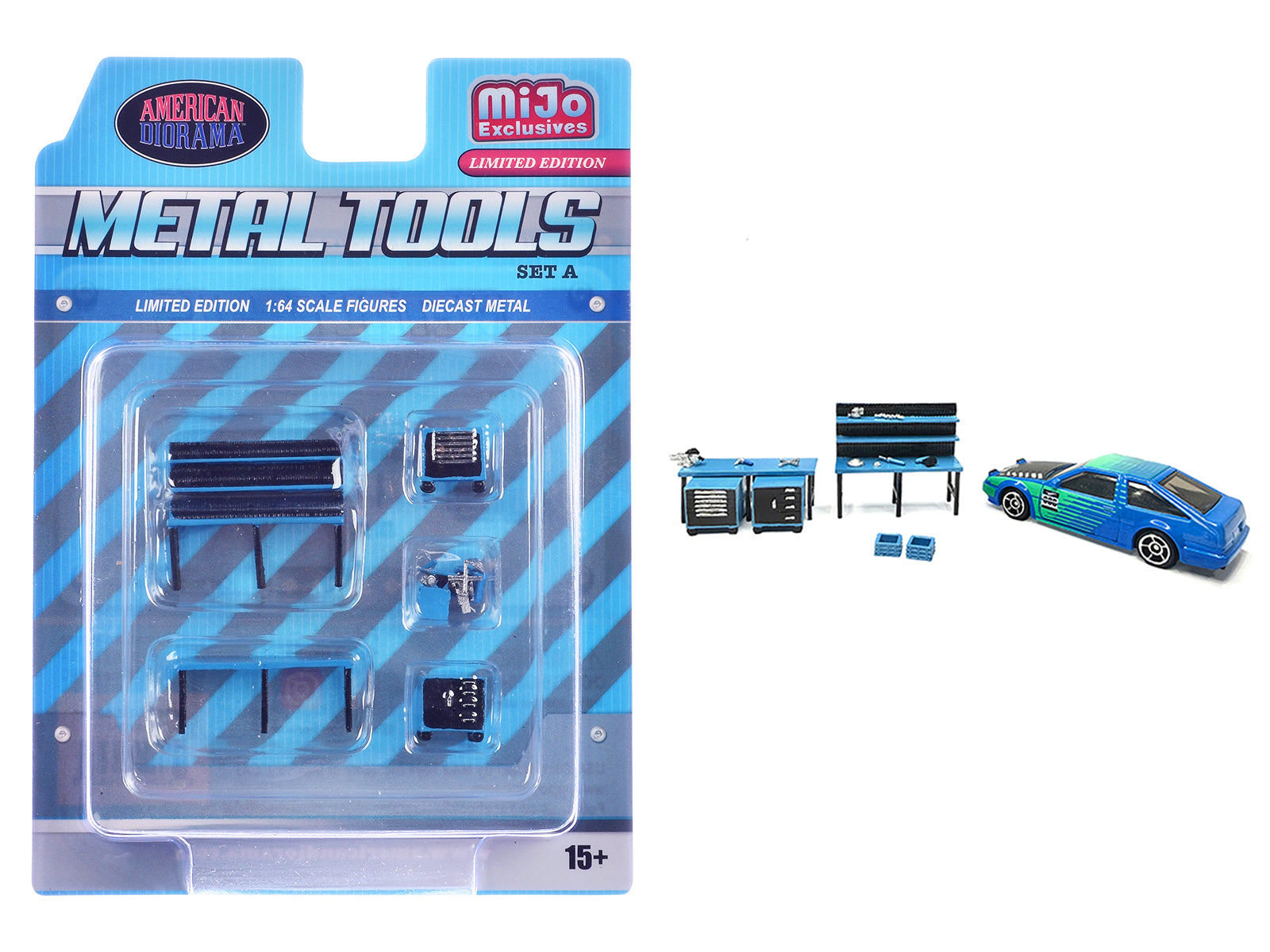 "Metal Tools" Set A Blue of 14 Pieces Limited Edition for 1/64 Scale Models by American Diorama