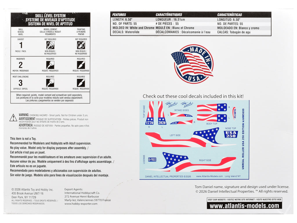 Skill 2 Model Kit Tom Daniel's Unreal Roller "America 250th Anniversary" Edition 1/24 Scale Model by Atlantis - image 4