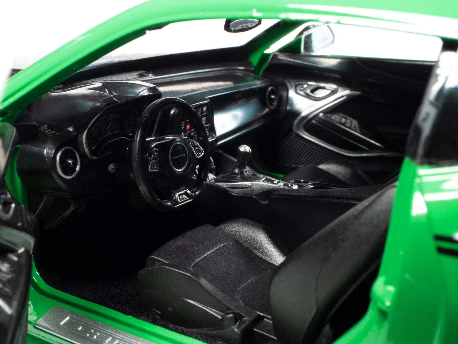 2017 Chevrolet Nickey Camaro SS 1LE Krypton Green with Matt Black Hood and Black Stripes 1/18 Diecast Model Car by Auto World - image 4