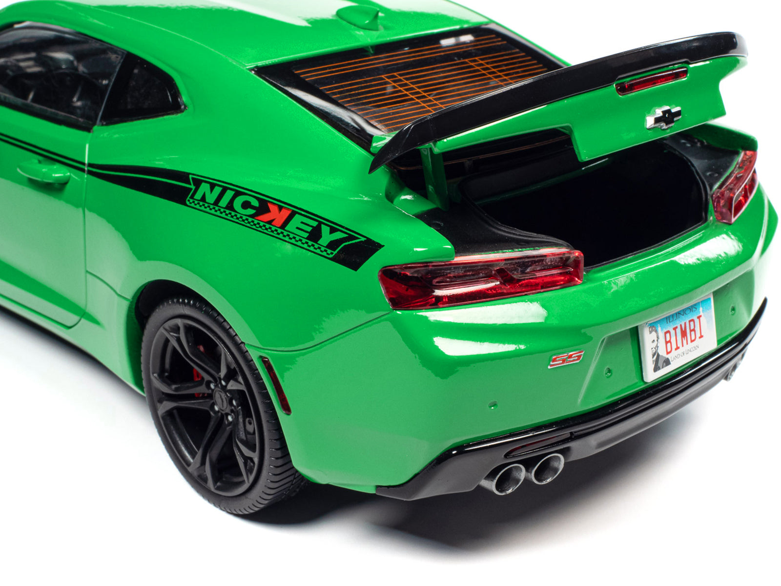 2017 Chevrolet Nickey Camaro SS 1LE Krypton Green with Matt Black Hood and Black Stripes 1/18 Diecast Model Car by Auto World - image 5