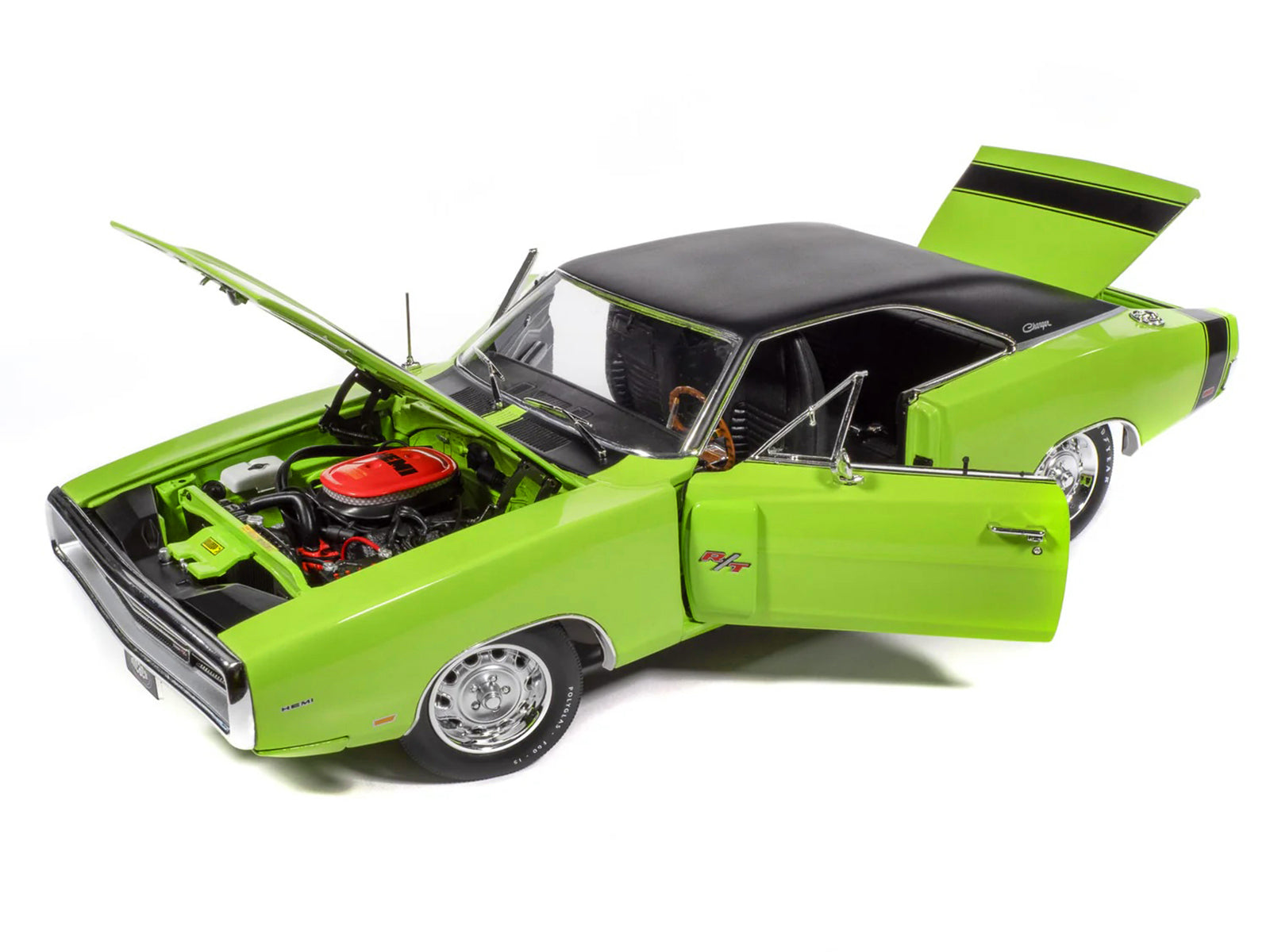1970 Dodge Charger R/T "Muscle Car & Corvette Nationals" (MCACN) Sublime Green with Black Stripes and Black Vinyl Top "American Muscle" Series 1/18 Diecast Model Car by Auto World