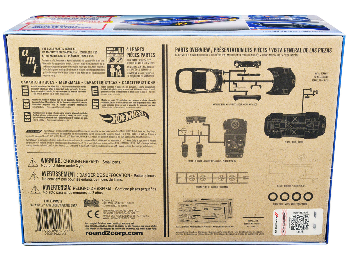 Skill 1 Snap Model Kit 1997 Dodge Viper GTS "Hot Wheels" 1/25 Scale Model by AMT - image 4