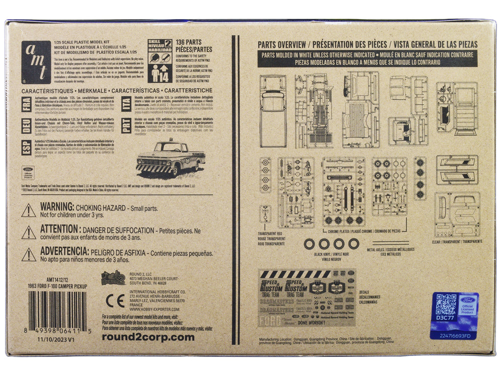 Skill 2 Model Kit 1963 Ford F-100 Camper Pickup Truck 3-in-1 Kit 1/25 Scale Model by AMT - image 4