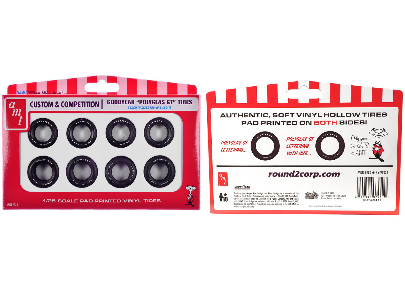 Model Kit "Goodyear Polyglas GT" Tires Set of 8 Pieces for 1/25 Scale Models by AMT - image 3