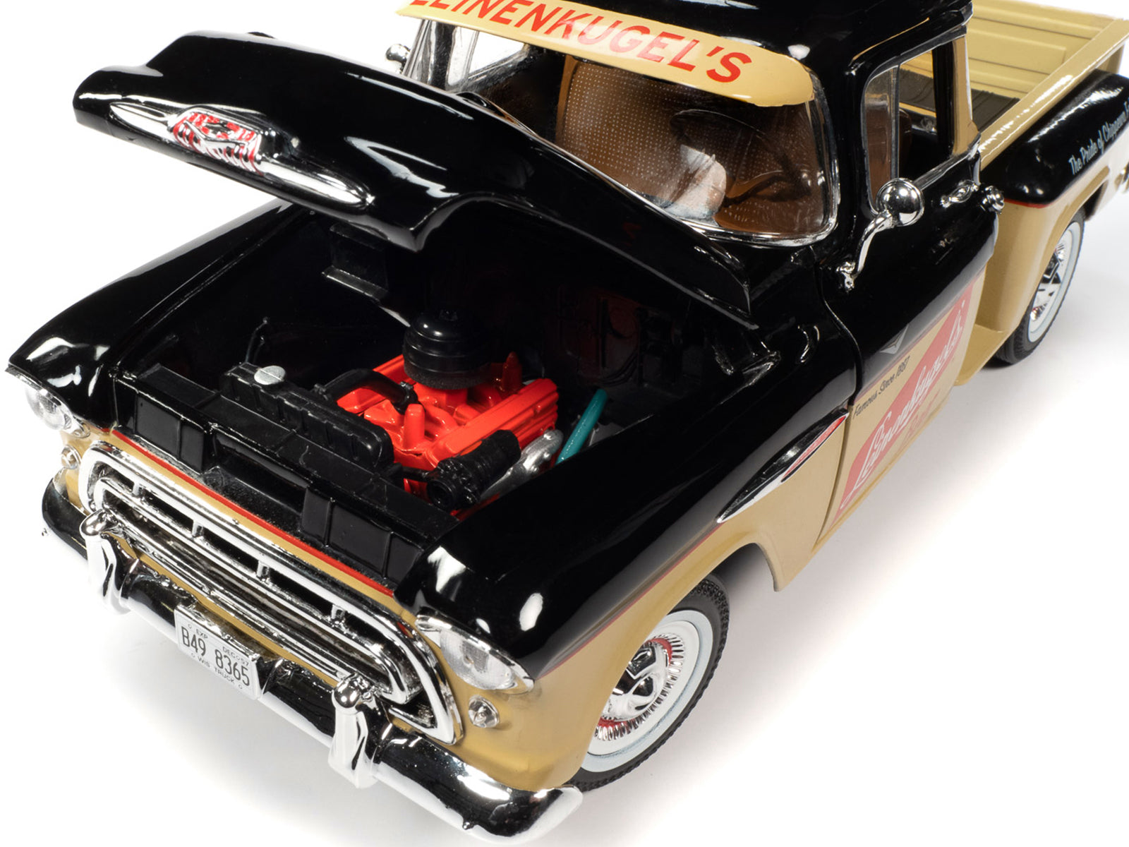 1957 Chevrolet 3100 Stepside Pickup Truck Black and Tan with Graphics "Leinenkugle's Beer The Pride of Chippewa Falls" 1/18 Diecast Model by Auto World - image 3