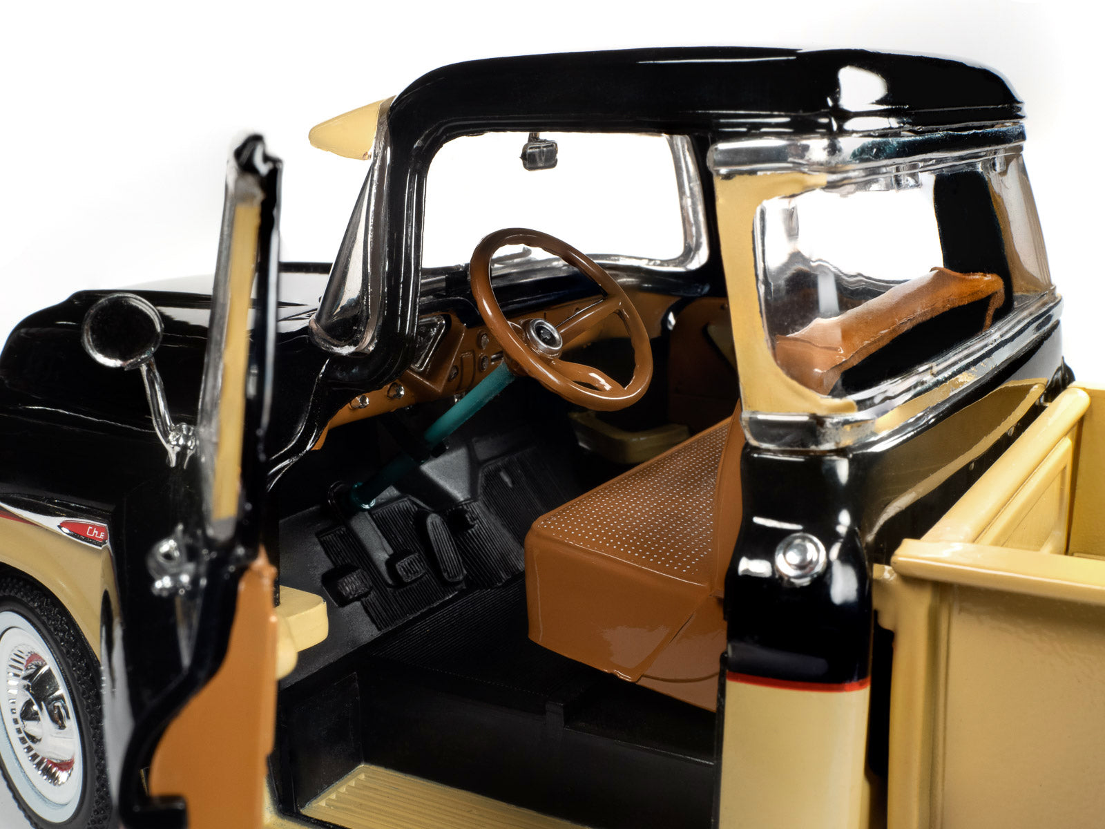 1957 Chevrolet 3100 Stepside Pickup Truck Black and Tan with Graphics "Leinenkugle's Beer The Pride of Chippewa Falls" 1/18 Diecast Model by Auto World - image 4