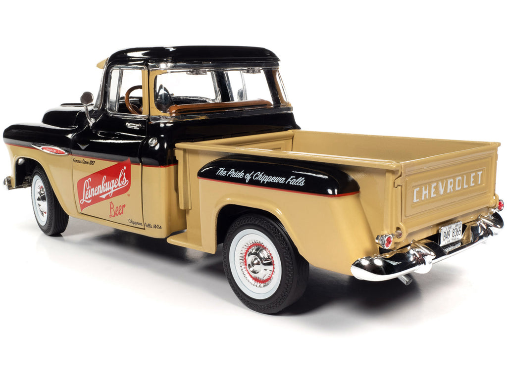 1957 Chevrolet 3100 Stepside Pickup Truck Black and Tan with Graphics "Leinenkugle's Beer The Pride of Chippewa Falls" 1/18 Diecast Model by Auto World - image 5