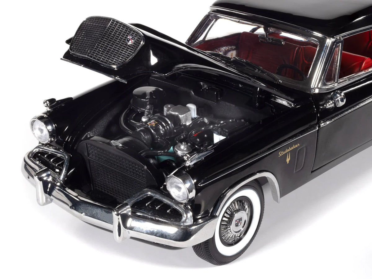 1957 Studebaker Golden Hawk Midnight Black with Red Interior 1/18 Diecast Model by Auto World