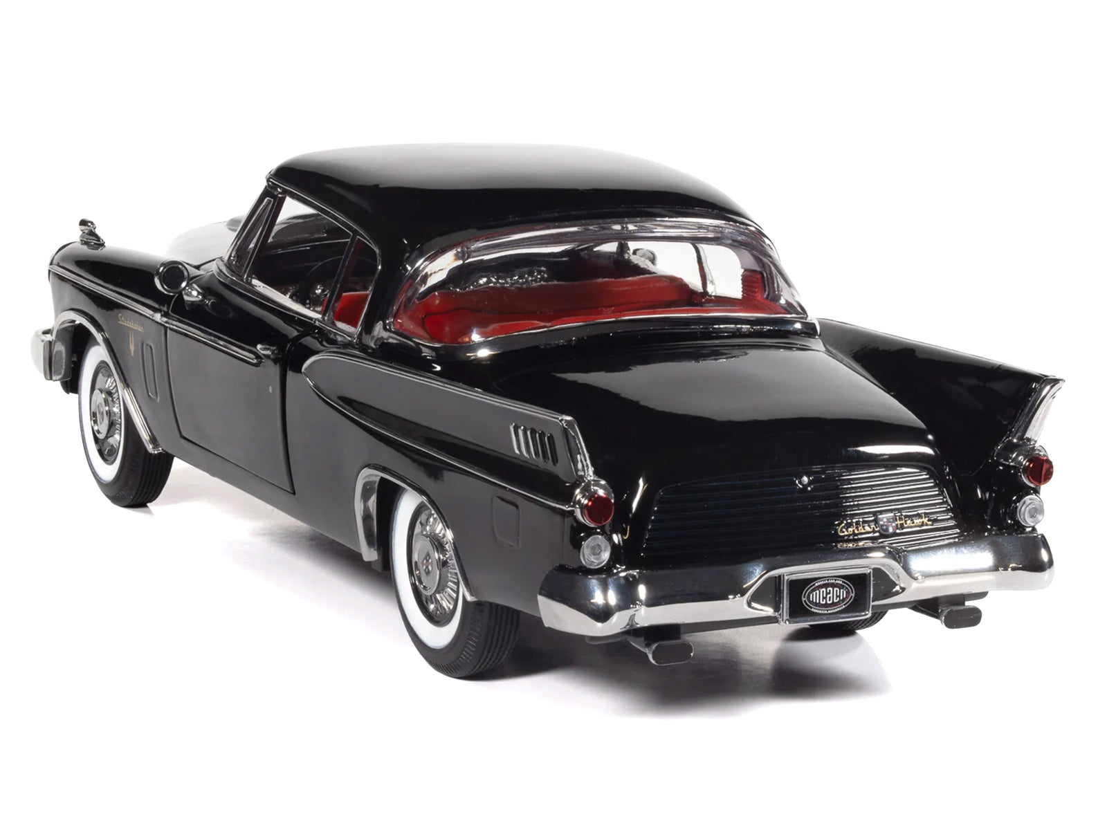 1957 Studebaker Golden Hawk Midnight Black with Red Interior 1/18 Diecast Model by Auto World