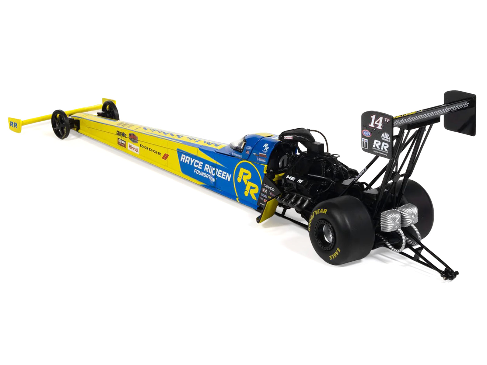 NHRA TFD (Top Fuel Dragster) #14TF Tony Stewart "Rayce Rudeen Foundation" Blue and Yellow (2025) 1/24 Diecast Model by Auto World - image 4