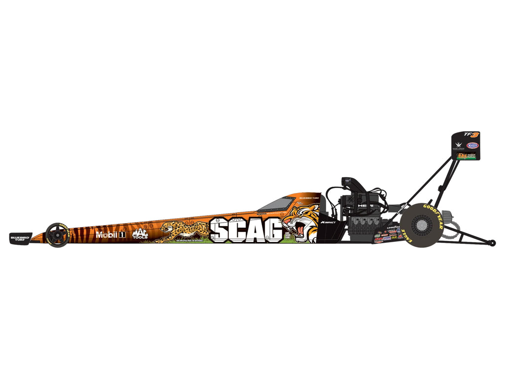NHRA TFD (Top Fuel Dragster) #TF3 Justin Ashley "SCAG Power Equipment" Orange Tiger Livery (2026) 1/24 Diecast Model Car by Auto World - image 3