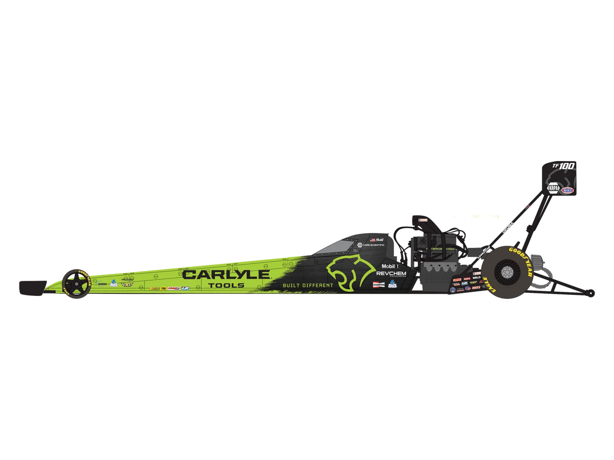 NHRA TFD (Top Fuel Dragster) #TF100 Maddi Gordon "Carlyle Tools" Green and Black (2026) 1/24 Diecast Model Car Auto World