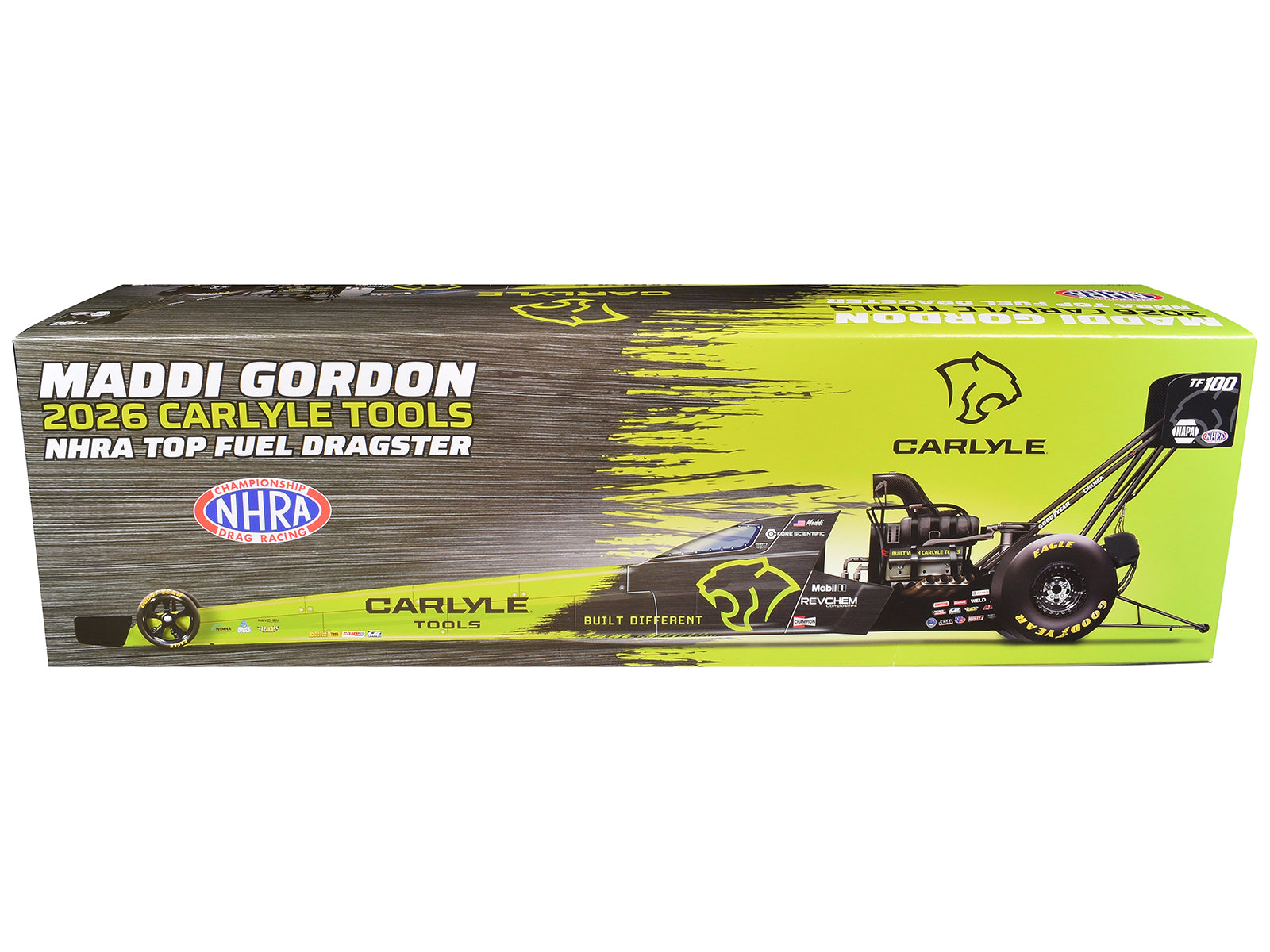NHRA TFD (Top Fuel Dragster) #TF100 Maddi Gordon "Carlyle Tools" Green and Black (2026) 1/24 Diecast Model Car Auto World