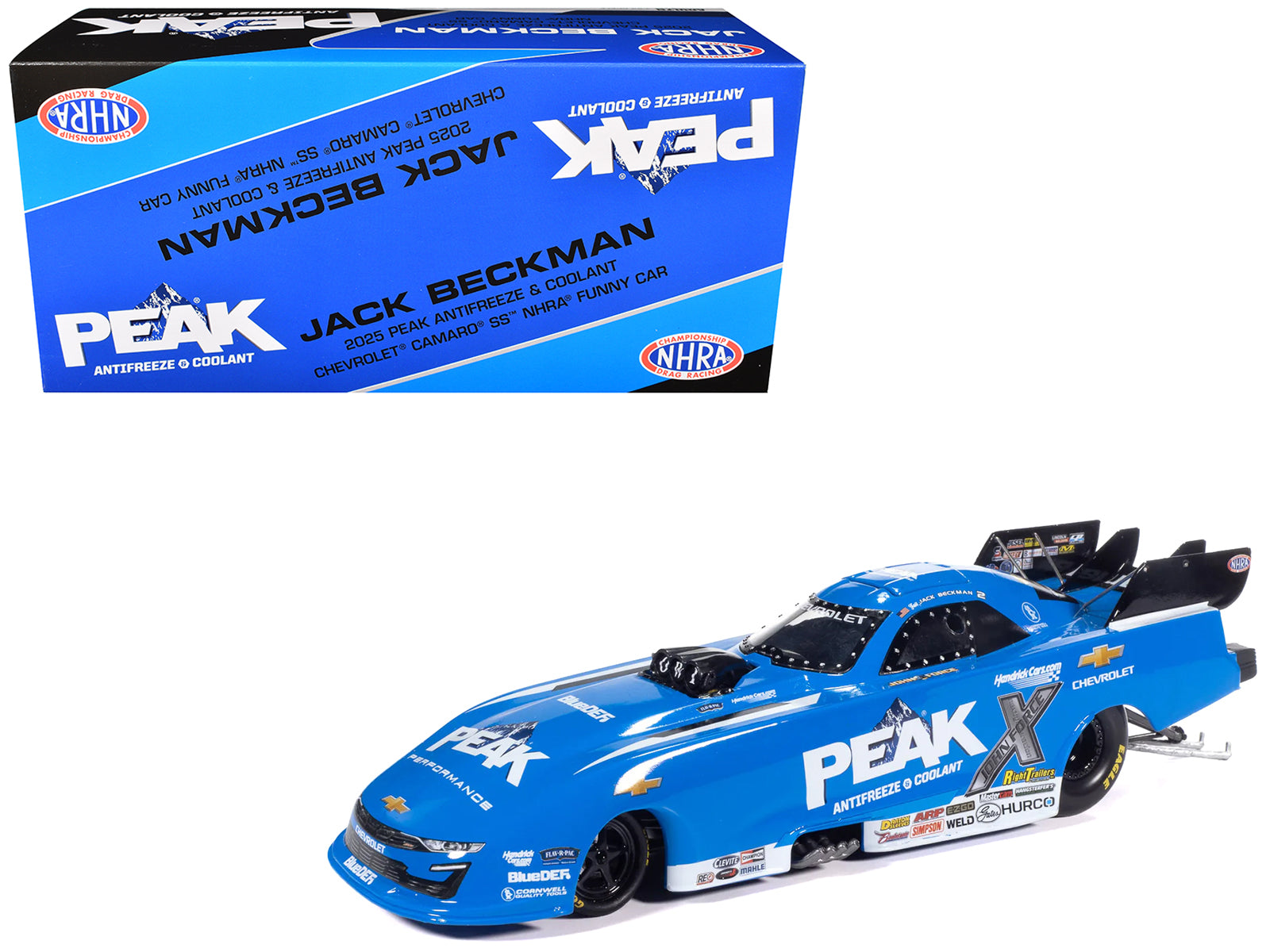 Chevrolet Camaro SS NHRA Funny Car Jack Beckman "Peak" (2025) "John Force Racing" Limited Edition 1/24 Diecast Model by Auto World