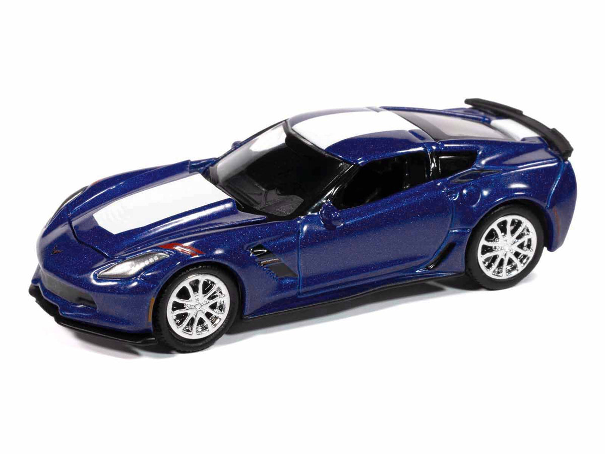 2018 Chevrolet Corvette Grand Sport Admiral Blue with White Stripe "Sports Cars" Series 1/64 Diecast Model Car by Auto World - image 2