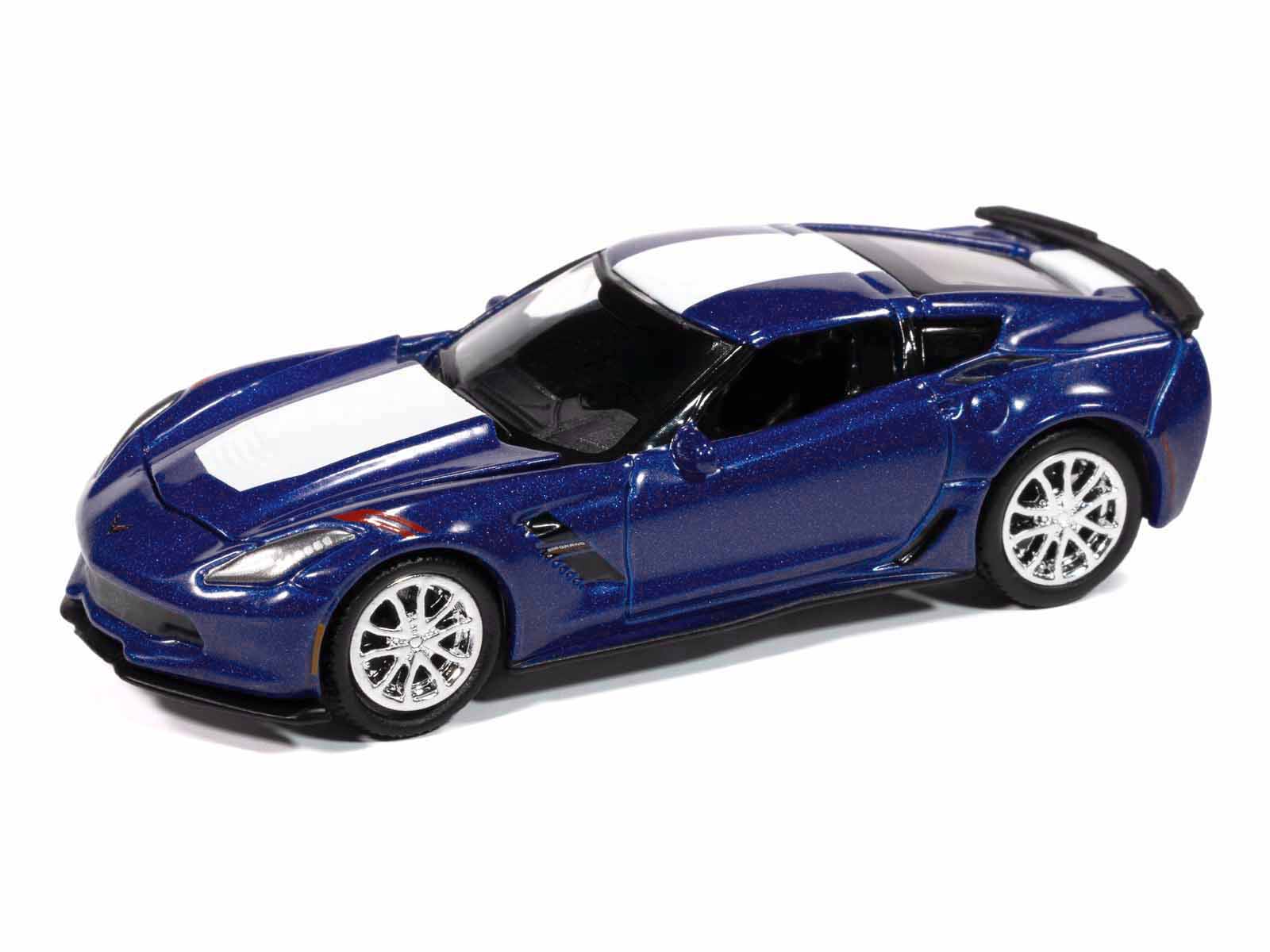 2018 Chevrolet Corvette Grand Sport Admiral Blue with White Stripe "Sports Cars" Series 1/64 Diecast Model Car by Auto World - image 2