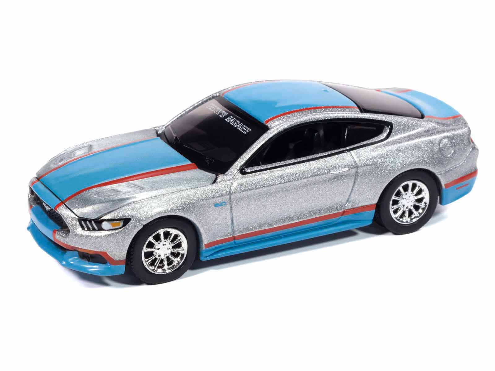 2017 Ford Mustang GT Tribute Edition "Petty's Garage" Ingot Silver Metallic with Petty Blue and Red Stripes "Modern Muscle" Series 1/64 Diecast Model Car by Auto World - image 2