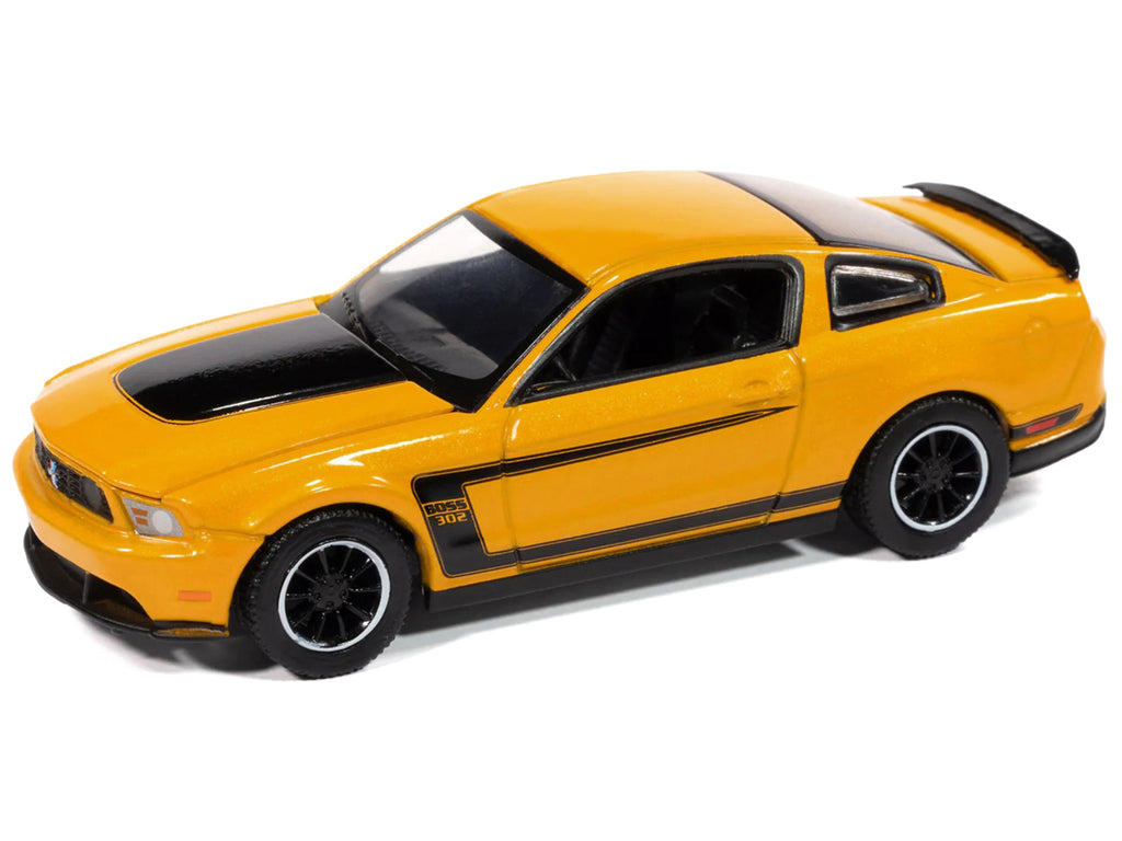 2012 Ford Mustang Boss 302 Yellow Blaze with Black Accents "Modern Muscle" Series 1/64 Diecast Model Car by Auto World - image 2