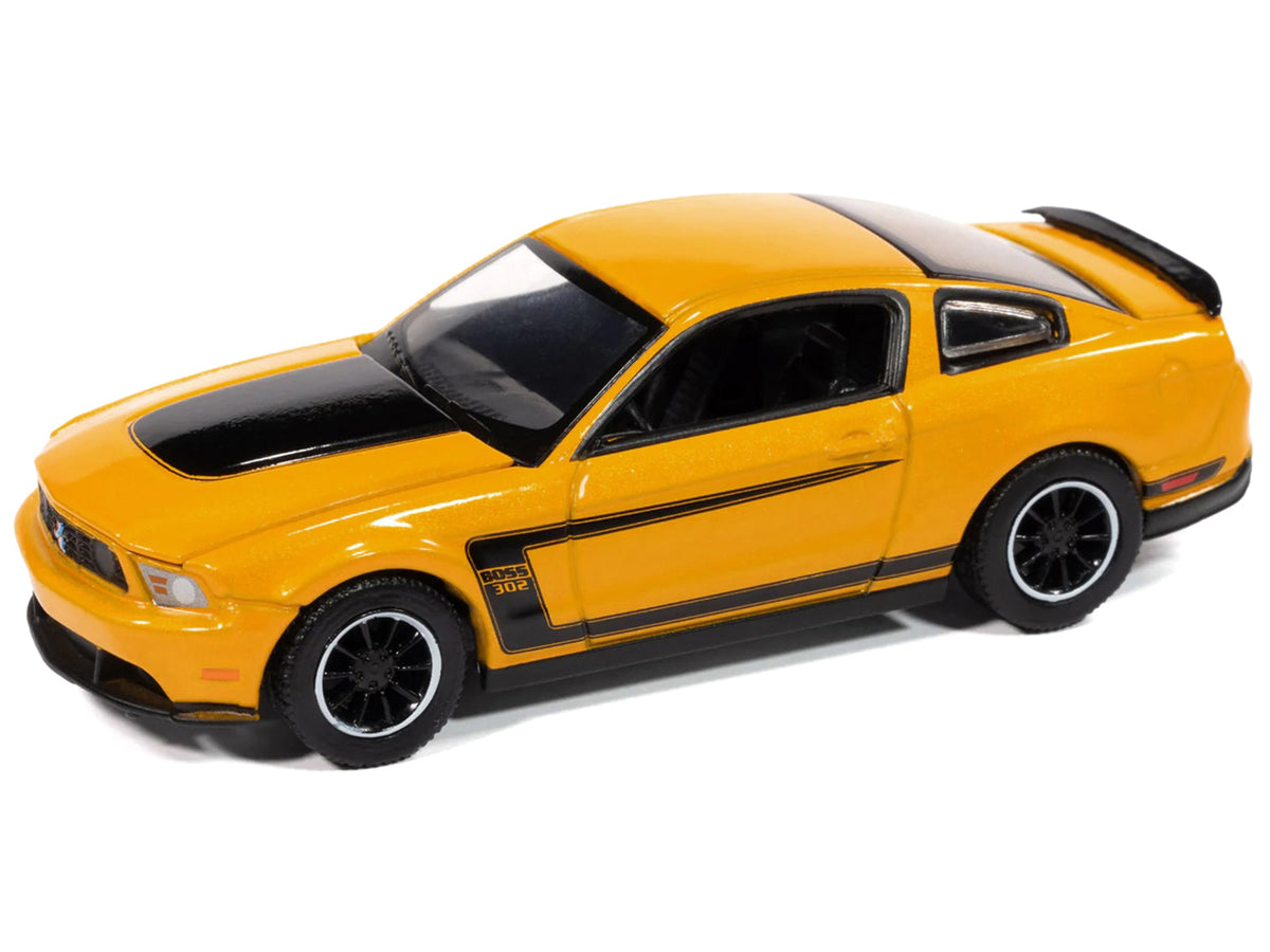2012 Ford Mustang Boss 302 Yellow Blaze with Black Accents "Modern Muscle" Series 1/64 Diecast Model Car by Auto World - image 2