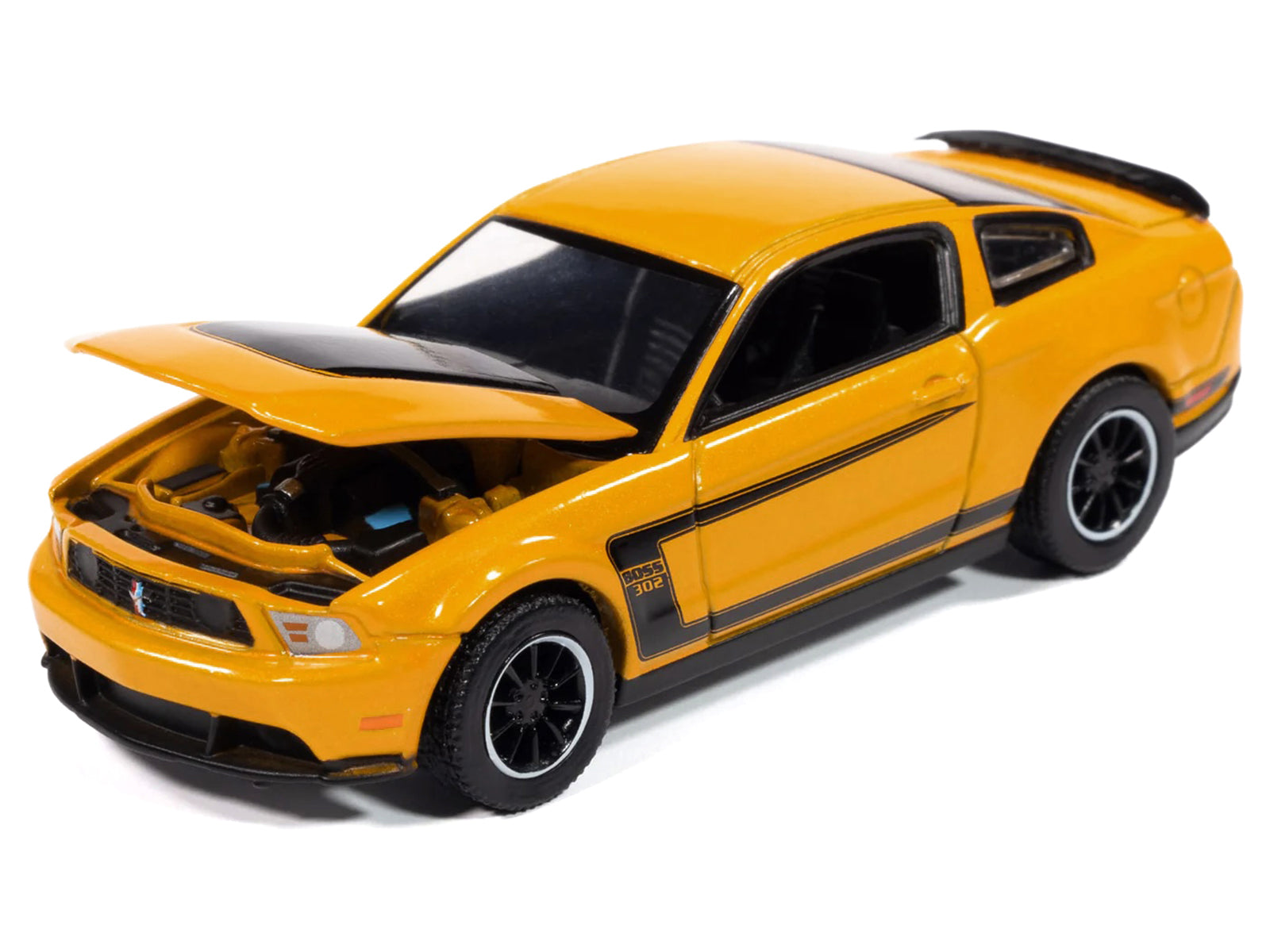 2012 Ford Mustang Boss 302 Yellow Blaze with Black Accents "Modern Muscle" Series 1/64 Diecast Model Car by Auto World - image 3