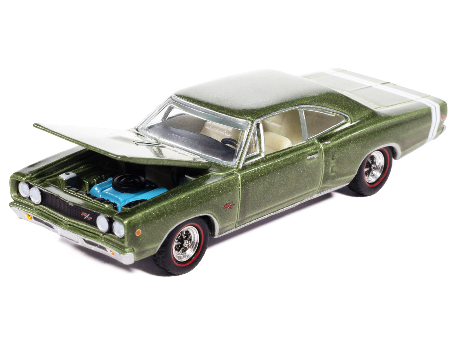 1968 Dodge Coronet R/T Medium Green Metallic with White Interior "Vintage Muscle" Series 1/64 Diecast Model Car by Auto World - image 2