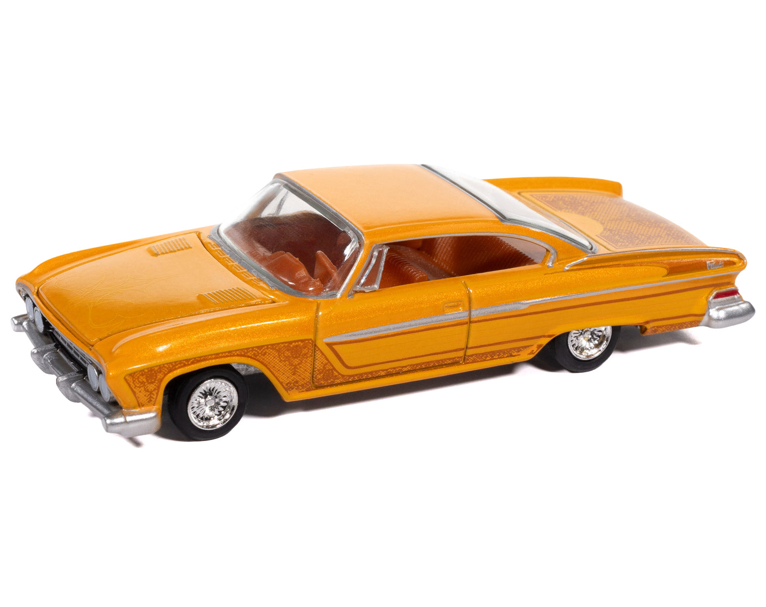 1961 Dodge Dart Phoenix Lowrider Mango Smoothie Metallic with Graphics and Orange Interior "Vintage Muscle" Series 1/64 Diecast Model Car by Auto World - image 3