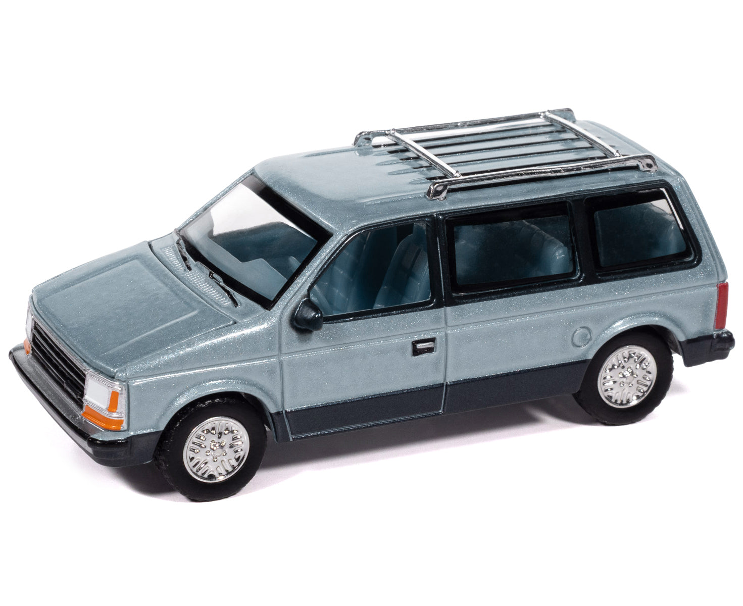 1987 Plymouth Voyager Van Ice Blue Metallic and Twilight Blue Metallic 2-Tone with Blue Interior "Mighty Minivans" Series 1/64 Diecast Model Car by Auto World - image 3