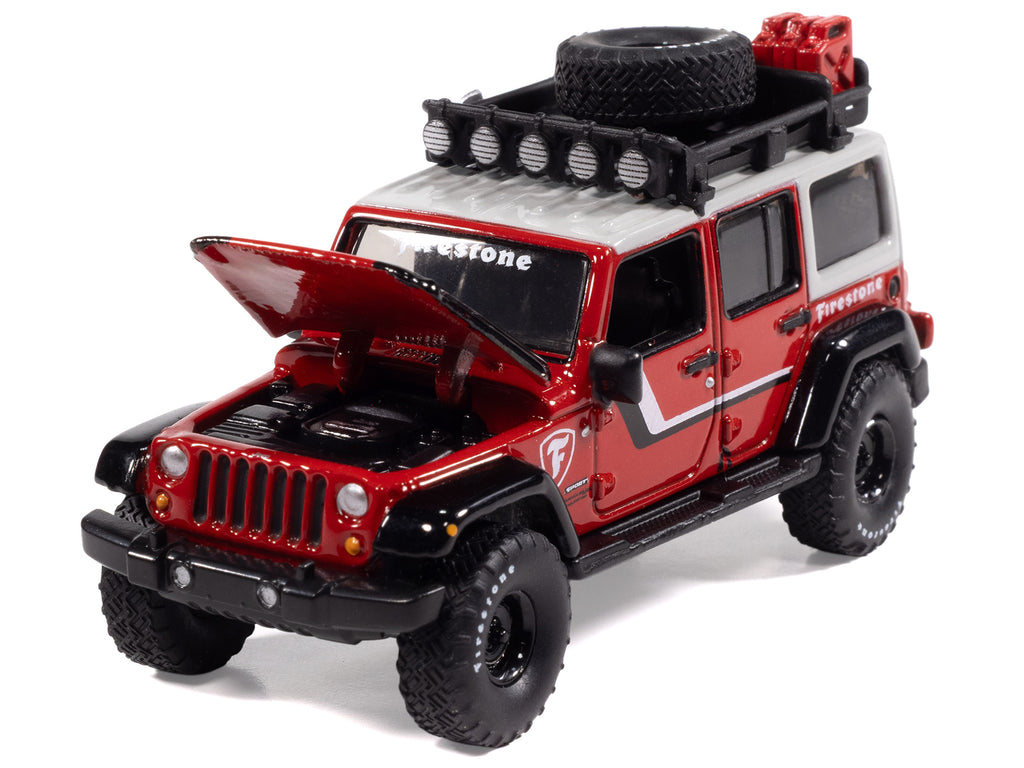 2018 Jeep Wrangler JK Unlimited Sport "Firestone Field Agent" Red with Graphics and Gray Top with Roof Rack "Big Country Collectibles" 2025 Series 1/64 Diecast Model Car by Auto World - image 3