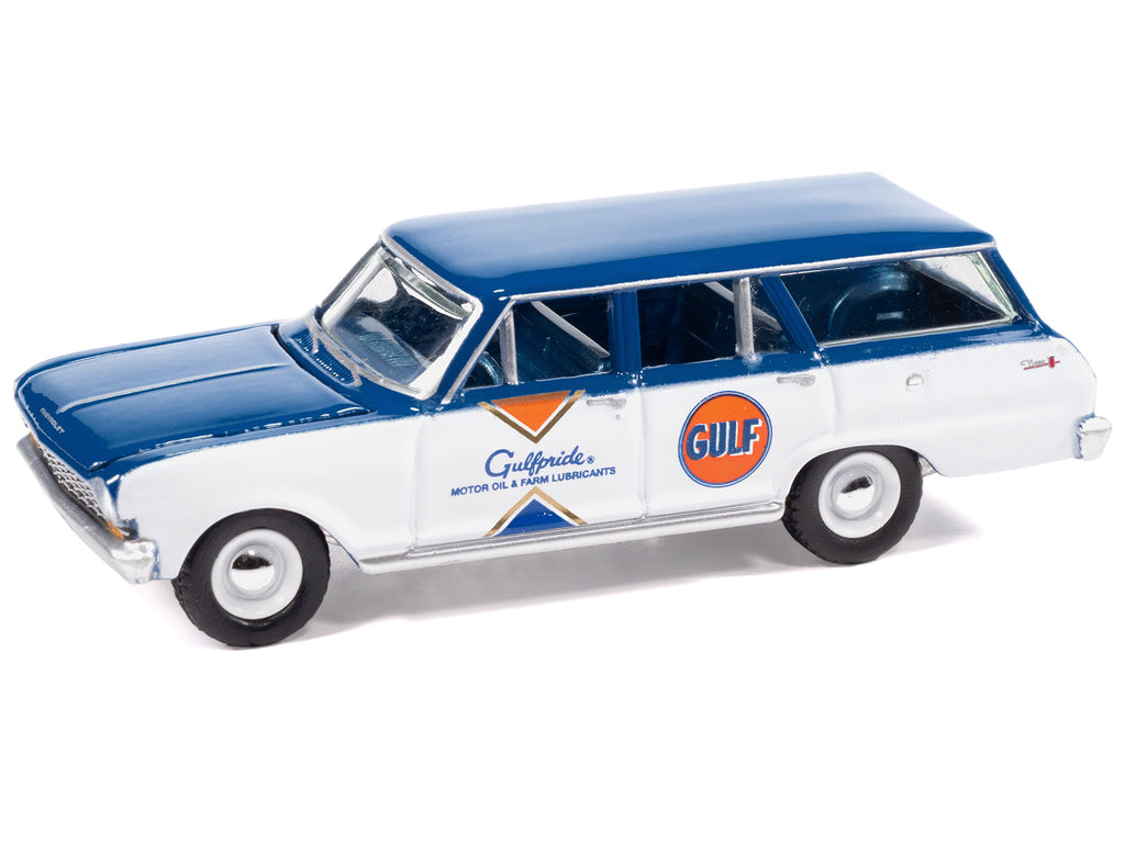 1963 Chevrolet II Nova 400 Wagon "Gulf" Blue and White with Blue Interior "Big Country Collectibles" 2025 Series 1/64 Diecast Model Car by Auto World - image 2