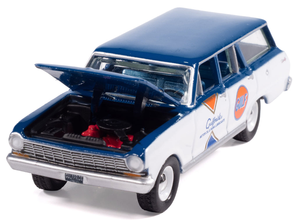 1963 Chevrolet II Nova 400 Wagon "Gulf" Blue and White with Blue Interior "Big Country Collectibles" 2025 Series 1/64 Diecast Model Car by Auto World - image 3