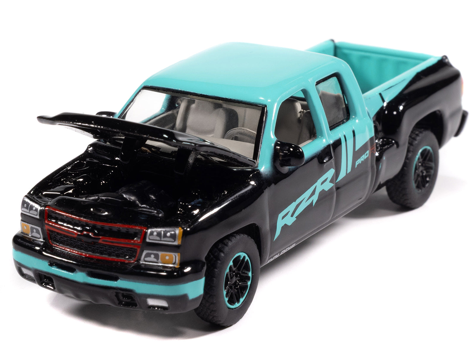 2006 Chevrolet Silverado Pickup Truck "Polaris RZR" Black and Blue "Big Country Collectibles" 2025 Series 1/64 Diecast Model Car by Auto World - image 3