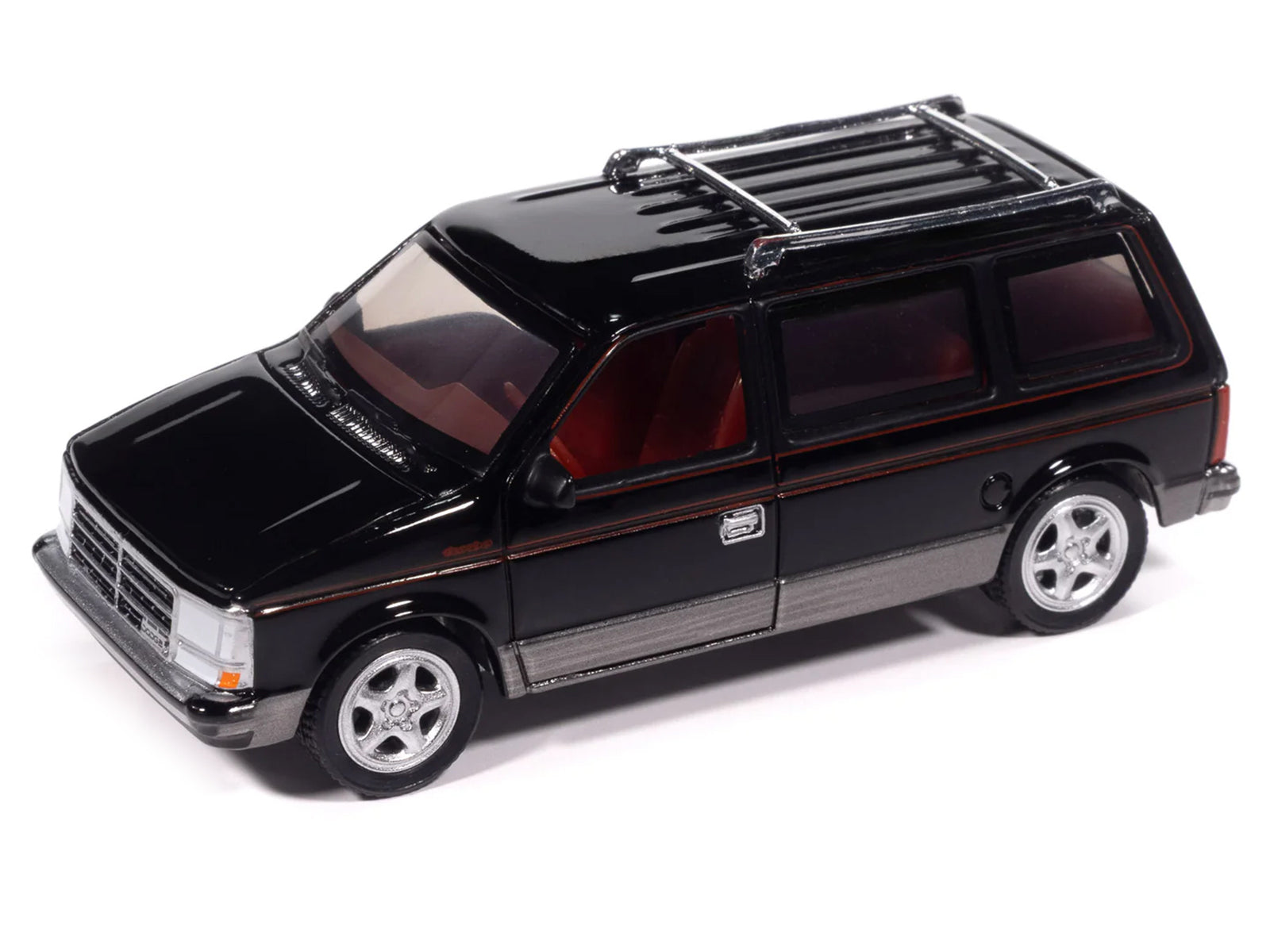 1989 Dodge Caravan Turbo Van Black with Red Stripes and Interior "Mighty Minivans" Series 1/64 Diecast Model Car by Auto World - image 2