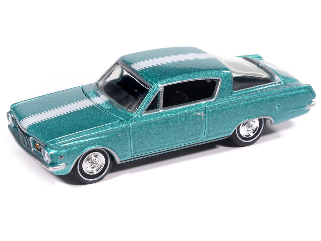 1965 Plymouth Barracuda Formula S Turquoise Metallic with White Stripe "Vintage Muscle" Series 1/64 Diecast Model Car by Auto World - image 2