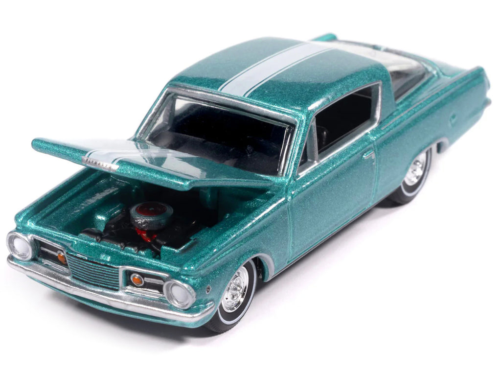 1965 Plymouth Barracuda Formula S Turquoise Metallic with White Stripe "Vintage Muscle" Series 1/64 Diecast Model Car by Auto World - image 3