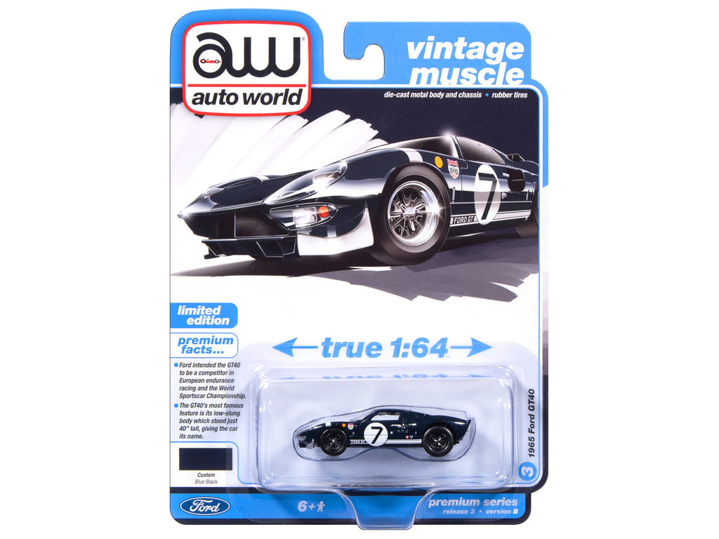 1965 Ford GT40 #7 Blue Black with White Stripes "Vintage Muscle" Series 1/64 Diecast Model Car by Auto World - image 3