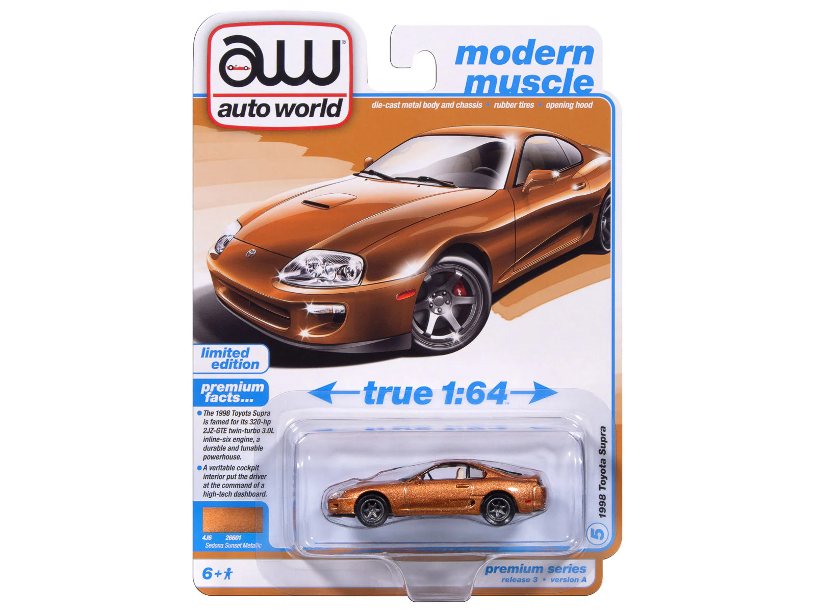 1998 Toyota Supra Sedona Sunset Bronze Metallic "Modern Muscle" Series 1/64 Diecast Model Car by Auto World - image 3