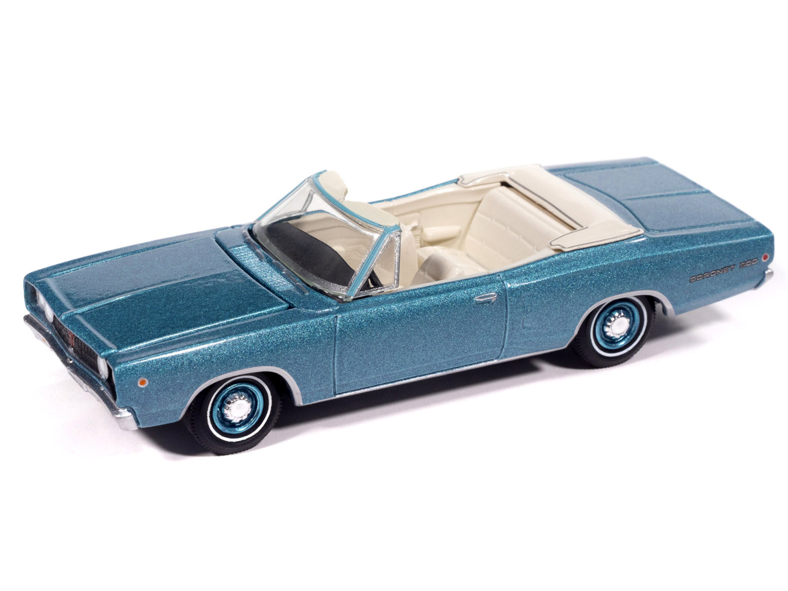 1968 Dodge Coronet 500 Convertible Pale Blue Metallic with White Interior "Vintage Muscle" Series 1/64 Diecast Model Car by Auto World - image 2