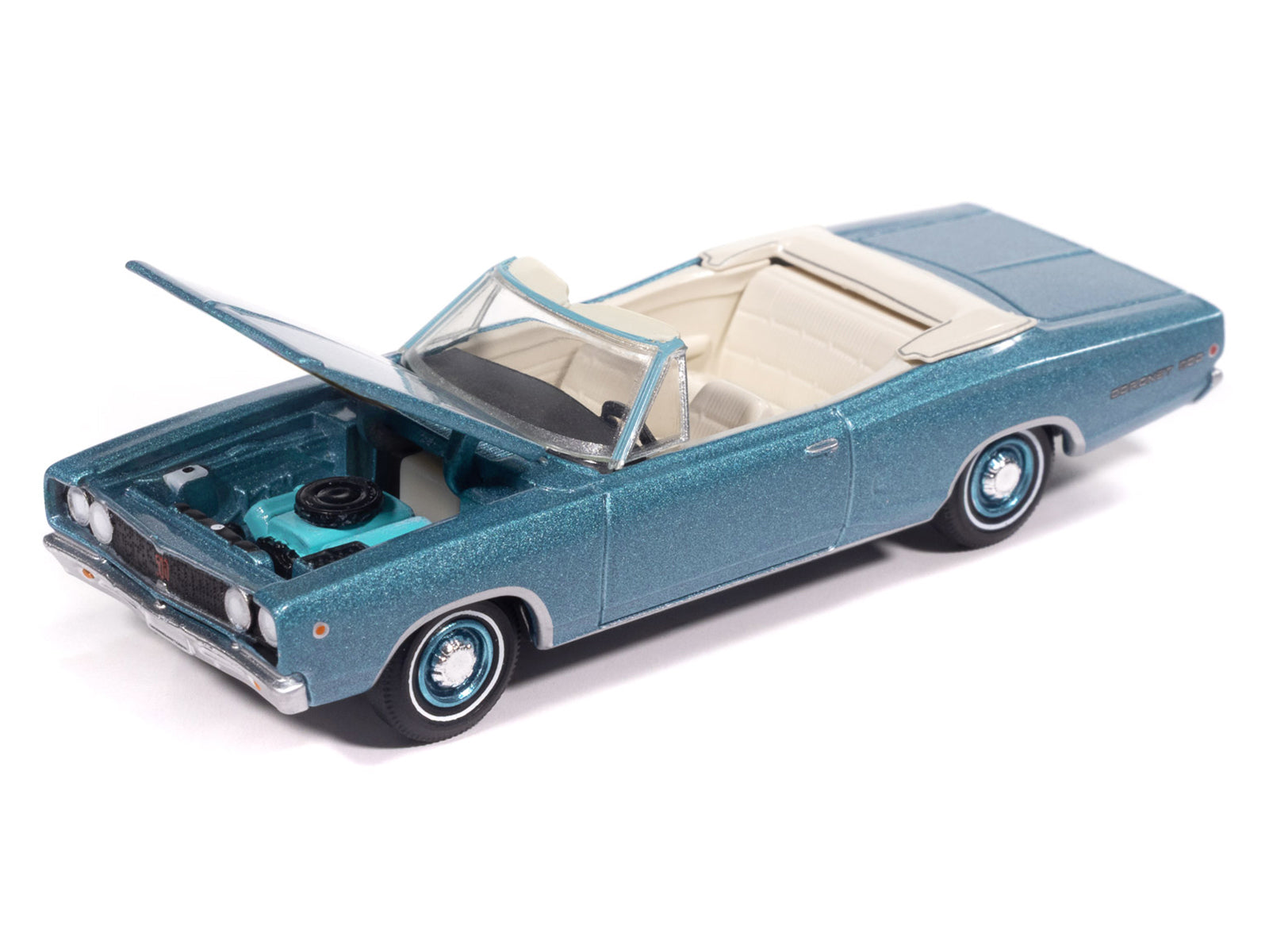 1968 Dodge Coronet 500 Convertible Pale Blue Metallic with White Interior "Vintage Muscle" Series 1/64 Diecast Model Car by Auto World - image 3