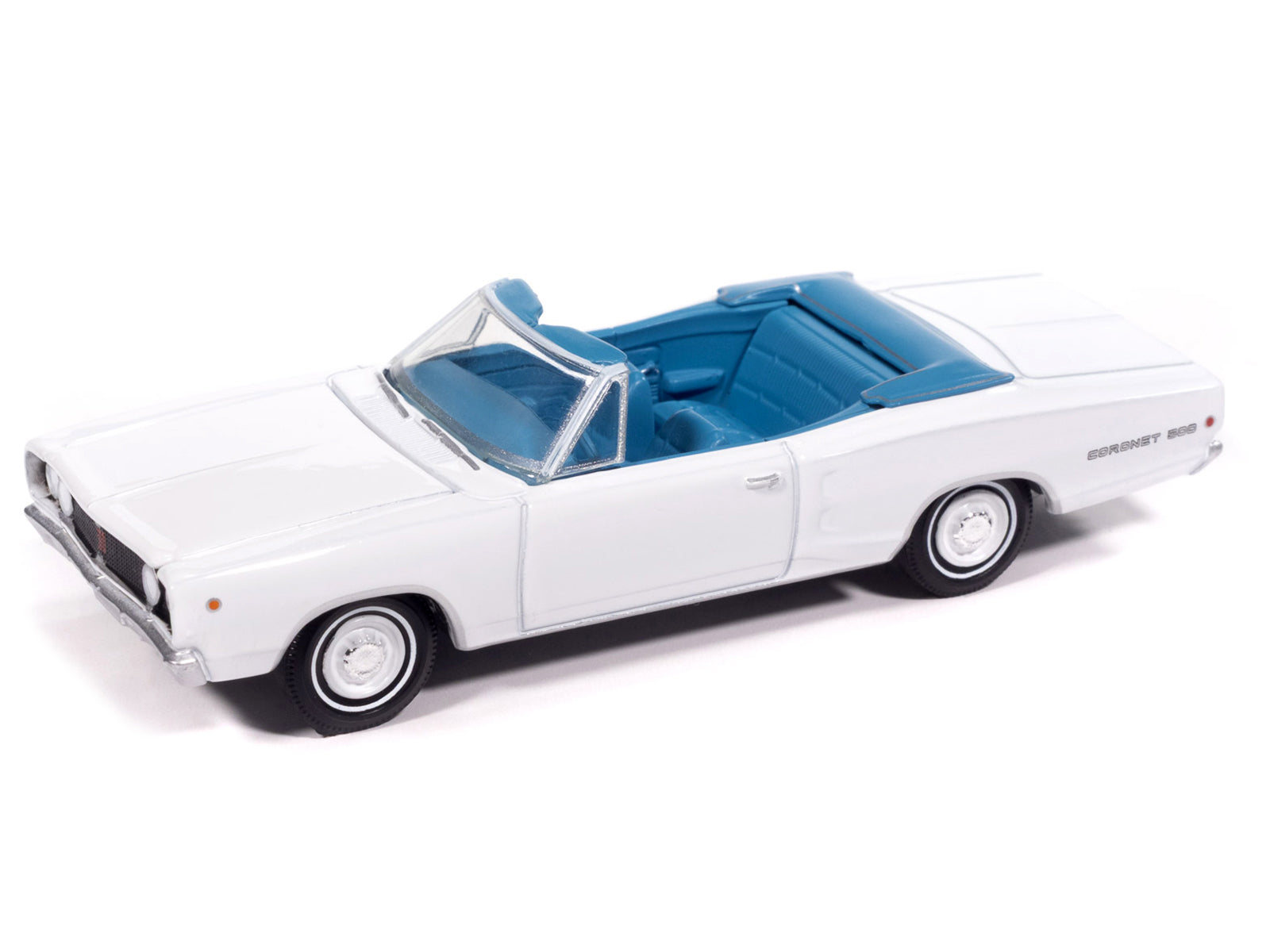 1968 Dodge Coronet 500 Convertible White with Blue Interior "Vintage Muscle" Series 1/64 Diecast Model Car by Auto World - image 2